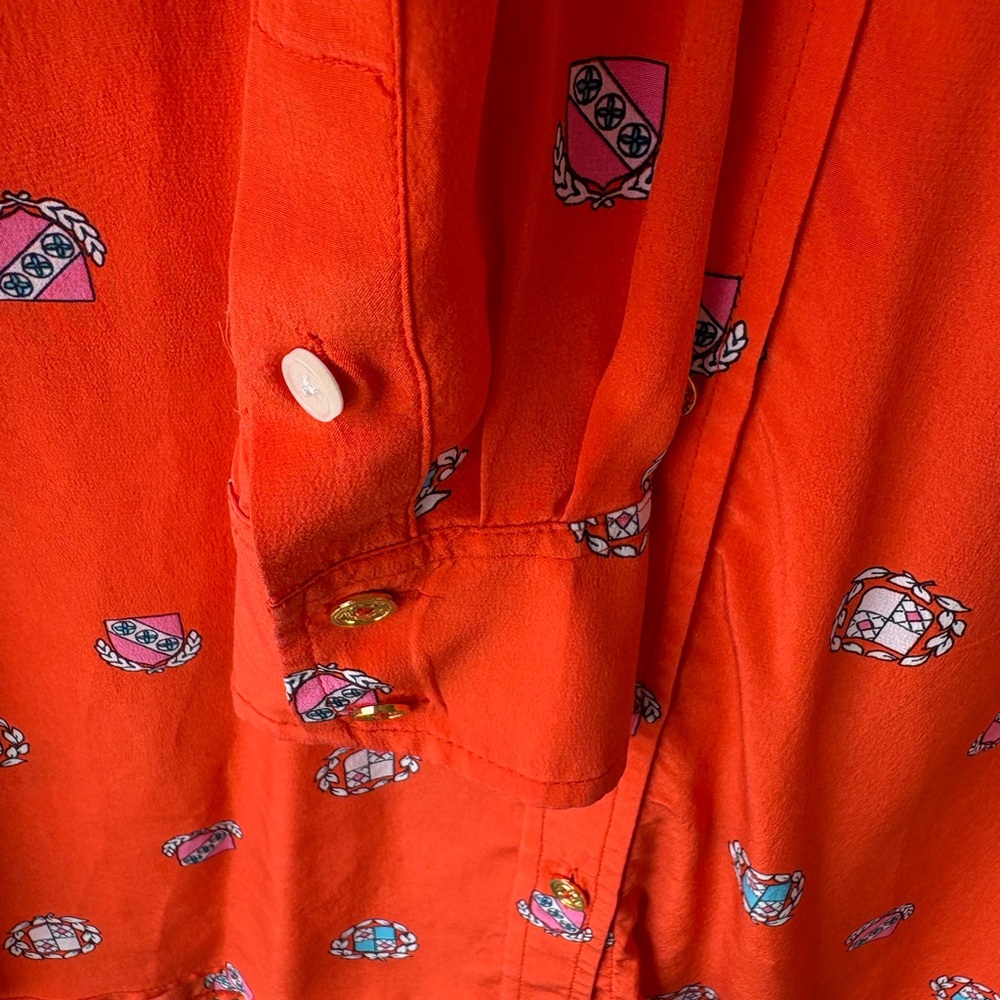 C. Wonder 100% Silk Orange Red Crest Blouse Size Small - Picture 7 of 11